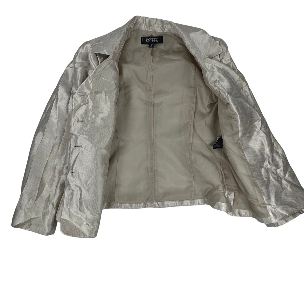 Kasper Petite Blazer Women's 12P Champagne Gold Shimmer Textured Button Front - Picture 3 of 10